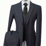 Conjunto De Tres Piezas De Traje A Cuadros Para Hombre: Blazer, Chaleco Y Pantalon