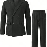 Manfinity Mode Conjunto De Blazer Y Pantalon Largo Con Cuello De Traje Y Doble Botonadura De Hombre De Color Negro