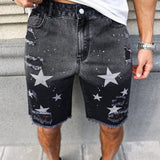 LEGND Shorts Jeans Desgastados Con Estampado De Estrellas Para Hombre