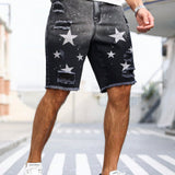 LEGND Shorts Jeans Desgastados Con Estampado De Estrellas Para Hombre