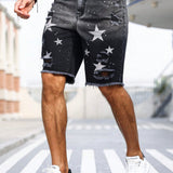 LEGND Shorts Jeans Desgastados Con Estampado De Estrellas Para Hombre