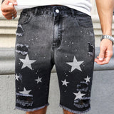 LEGND Shorts Jeans Desgastados Con Estampado De Estrellas Para Hombre