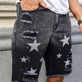 LEGND Shorts Jeans Desgastados Con Estampado De Estrellas Para Hombre