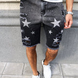 LEGND Shorts Jeans Desgastados Con Estampado De Estrellas Para Hombre