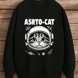 Sudadera De Hombre De Manga Larga Con Estampado De Letras Y Gatos Espaciales