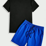 Manfinity Hypemode Conjunto De Camiseta De Mujer Impresa Con Letra De Automovil Y Pantalones Cortos De Color Solido