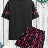 Manfinity RSRT Conjunto De Camiseta Y Pantalones Cortos Con Estampado De Rayos Para Hombre