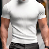 Manfinity Homme Camiseta De Hombre De Manga Corta Acanalada Con Cuello Alto