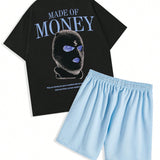 Manfinity LEGND Conjunto De Camiseta De Hombres Con Hombro Caido Y Pantalones Cortos Impresos