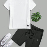 Manfinity Hypemode Conjunto De Camiseta Blanca Tejida Ajustada De Manga Corta Y Pantalones Cortos Para Hombre