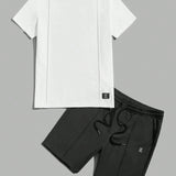 Manfinity Hypemode Conjunto De Camiseta Blanca Tejida Ajustada De Manga Corta Y Pantalones Cortos Para Hombre