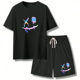 Manfinity LEGND Hombres Camiseta con estampado de dibujos animados & Shorts de cintura con cordon