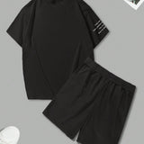 Manfinity EMRG 2 Piezas Conjunto De Camiseta Y Shorts Para Hombres Con Impresion De Llamas, Corazones Y Letras