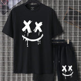 Conjunto De Dos Piezas De Camiseta De Manga Corta Con Estampado De Dibujos Animados Y Pantalones Cortos Para Hombres