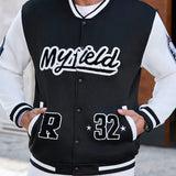 Manfinity Chaqueta De Beisbol Para Hombre De Talla Grande Con Estampado De Letras Y Detalle De Bolsillo Y Lateral En Contraste