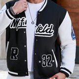 Manfinity Chaqueta De Beisbol Para Hombre De Talla Grande Con Estampado De Letras Y Detalle De Bolsillo Y Lateral En Contraste