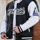 Manfinity Chaqueta De Beisbol Para Hombre De Talla Grande Con Estampado De Letras Y Detalle De Bolsillo Y Lateral En Contraste