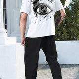 Manfinity Homme Conjunto De Camiseta De Manga Corta Y Pantalones Estampados Con Ojo Y Letras Para Hombre De Talla Grande