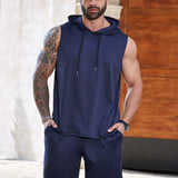 Manfinity Homme Conjunto de sudadera sin mangas con capucha y pantalones cortos con cordon de talla grande para hombre