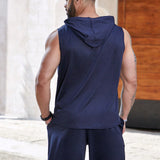 Manfinity Homme Conjunto de sudadera sin mangas con capucha y pantalones cortos con cordon de talla grande para hombre