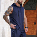 Manfinity Homme Conjunto de sudadera sin mangas con capucha y pantalones cortos con cordon de talla grande para hombre