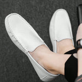 Mocasines De Primavera/otono Para Hombre, Negro/blanco, Comodos, Resistentes Al Deslizamiento Y A La Abrasion, Zapatos Informales Sin Cordoneras