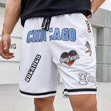 Manfinity EMRG Pantalon Corto De Baloncesto Estampado Del Patron De Corazon Y Llama En Talla Grande Para Hombres