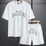 Manfinity Homme Conjunto De 2 Piezas De Camiseta De Manga Corta Y Shorts Con Estampado De Letras Para Hombres