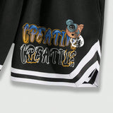 ROMWE Street Life Conjunto De Camiseta Y Pantalones Cortos Con Estampado De Letras Y Oso De Dibujos Animados Para Hombre