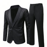 Manfinity Mode Conjunto De Traje De Chaqueta Y Pantalon De Hombre Con Estampado De Espiga Con Cuello Chal