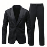 Manfinity Mode Conjunto De Traje De Chaqueta Y Pantalon De Hombre Con Estampado De Espiga Con Cuello Chal