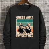 Sudadera De Manga Larga Para Hombre Con Estampado De Gato Y Eslogan