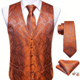 Chaleco De Traje De Hombre Con Botonadura Sencilla En Jacquard Paisley