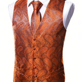 Chaleco De Traje De Hombre Con Botonadura Sencilla En Jacquard Paisley