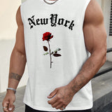 Manfinity LEGND Camiseta De Tirantes Casual De Talla Grande Para Hombre Con Estampado De Flores De Rosa Y Letra