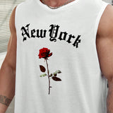 Manfinity LEGND Camiseta De Tirantes Casual De Talla Grande Para Hombre Con Estampado De Flores De Rosa Y Letra