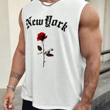 Manfinity LEGND Camiseta De Tirantes Casual De Talla Grande Para Hombre Con Estampado De Flores De Rosa Y Letra