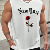 Manfinity LEGND Camiseta De Tirantes Casual De Talla Grande Para Hombre Con Estampado De Flores De Rosa Y Letra