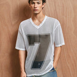 ROMWE Prep Camiseta De Malla Para Hombre Con Impresion Digital