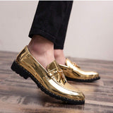 Mocasines De recubierto Con Flecos De Tono Dorado Para Hombres, Punta Afilada, Zapatos Formales/de Negocios/casuales, De Moda Para Discoteca/actuacion