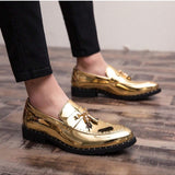 Mocasines De recubierto Con Flecos De Tono Dorado Para Hombres, Punta Afilada, Zapatos Formales/de Negocios/casuales, De Moda Para Discoteca/actuacion