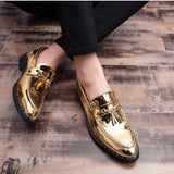 Mocasines De recubierto Con Flecos De Tono Dorado Para Hombres, Punta Afilada, Zapatos Formales/de Negocios/casuales, De Moda Para Discoteca/actuacion