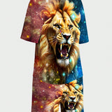 Manfinity LEGND Conjunto De Camiseta Y Pantalones Cortos Para Hombre De Tigre Estampado Con Bloques De Color Y Estrella En El Cielo Nocturno