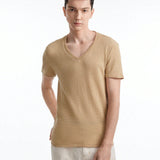 Manfinity Basics Camiseta De Manga Corta De Punto Con Cuello En V De Color Solido Para Hombre