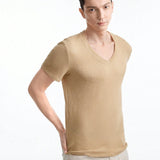 Manfinity Basics Camiseta De Manga Corta De Punto Con Cuello En V De Color Solido Para Hombre