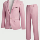 Manfinity Hypemode Traje Rosa Casual Tejido Para Hombres Con Un Solo Pecho Y Pantalones, Conjunto De Dos Piezas, Para La Primavera