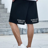 Manfinity Homme Shorts Con Bolsillo Y Letras Impresas Para Hombre De Talla Plus