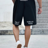 Manfinity Homme Shorts Con Bolsillo Y Letras Impresas Para Hombre De Talla Plus