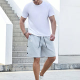 Manfinity Homme Shorts De Cintura Con Cordon Y Parche De Letra De Talla Grande Para Hombre