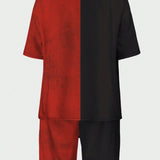 Manfinity LEGND Conjunto De Camiseta Y Pantalones Cortos Para Hombre De Talla Grande Con Impresion De Alas Y Bloques De Color